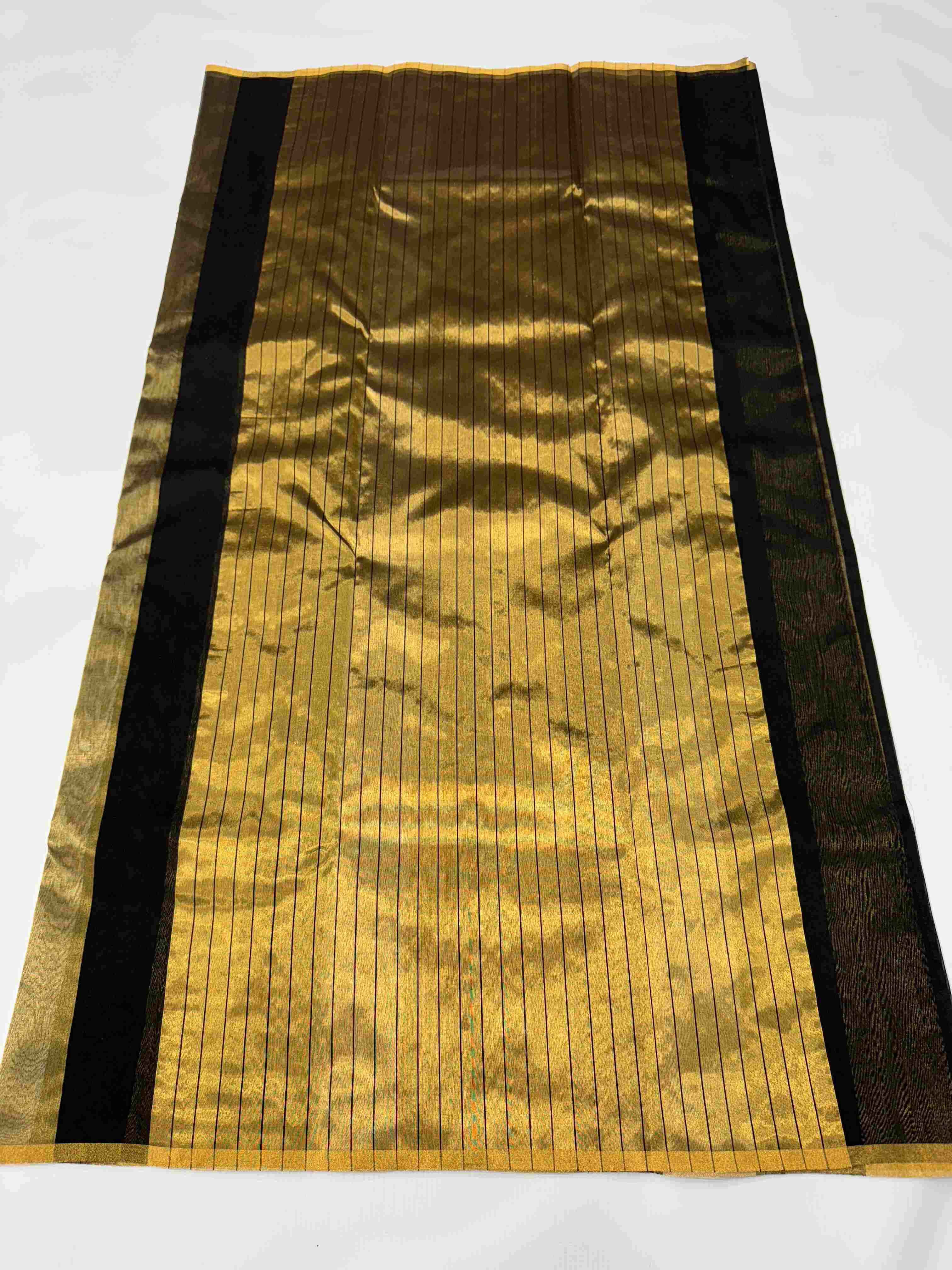 Gold, Silver & Black Chanderi Handloom Metallic Tissue Silk Contemporary Saree