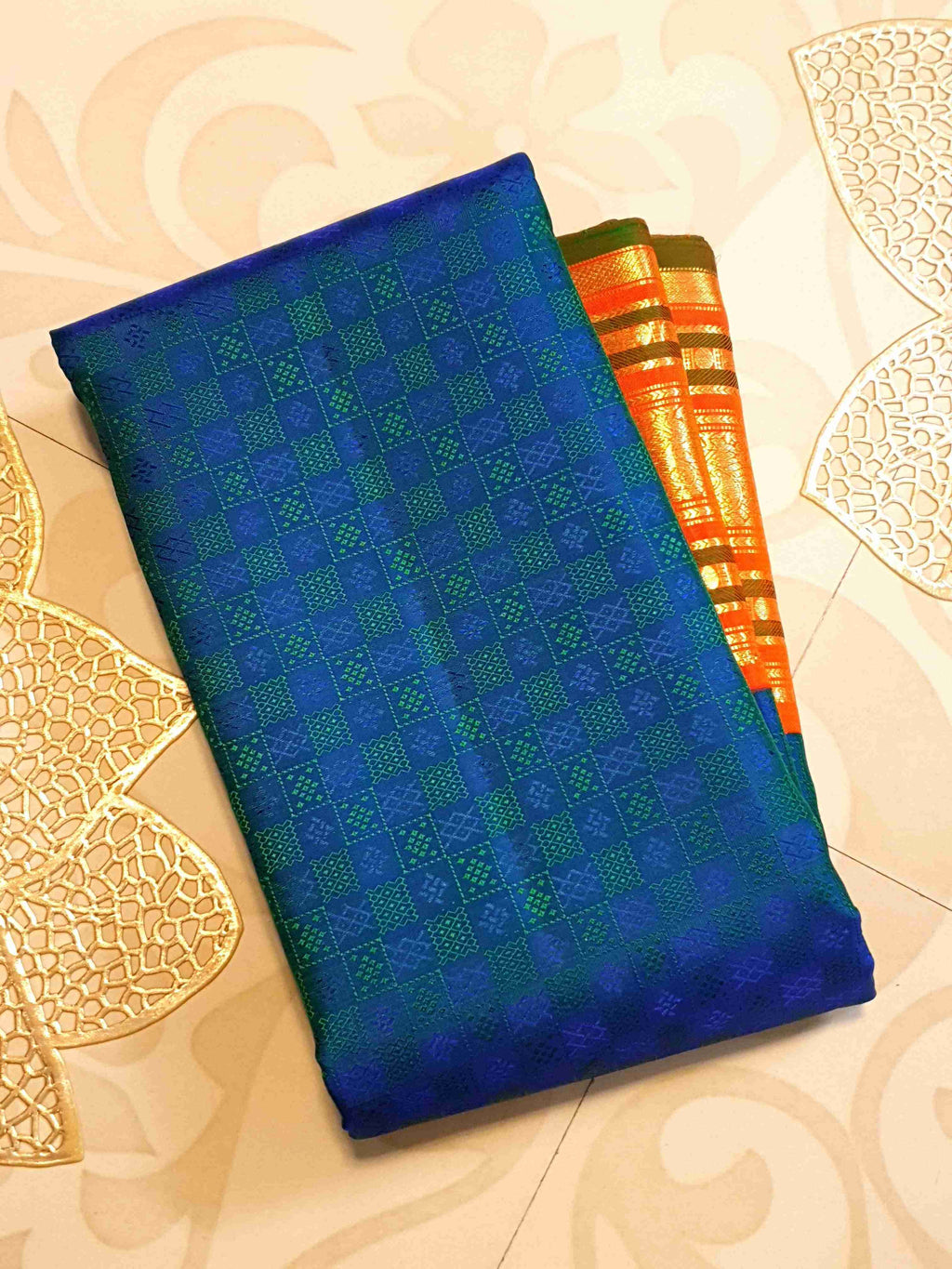 Peacock Blue Kanchipuram Handloom 2G Gold Pattu Silk Saree