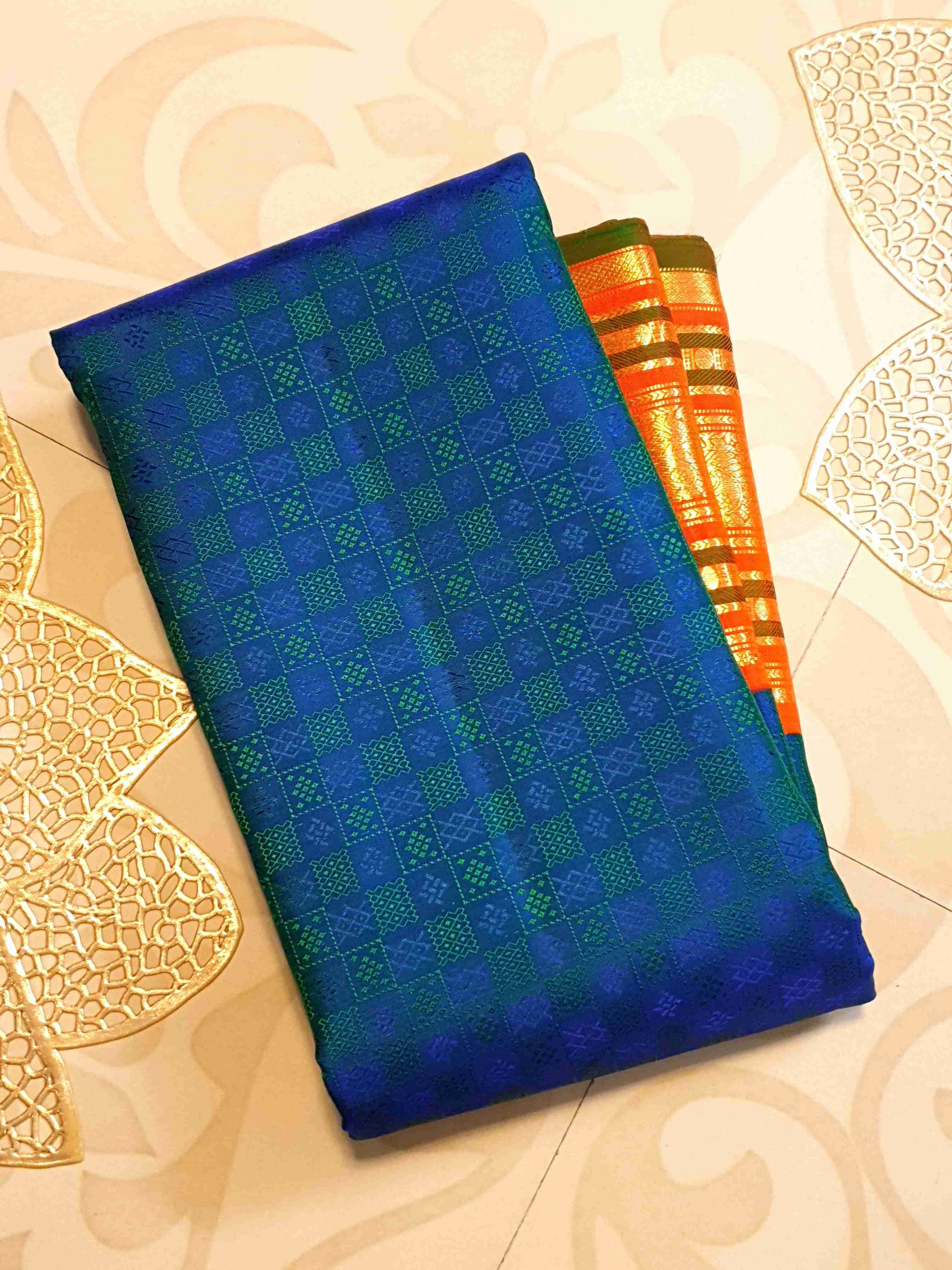 Peacock Blue Kanchipuram Handloom 2G Gold Pattu Silk Saree