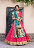 Festive Dark Pink Paithani Silk Lehenga with Zari Detailing