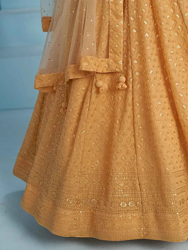 Beige Party Wear Lehenga with Sequins & Embroidery