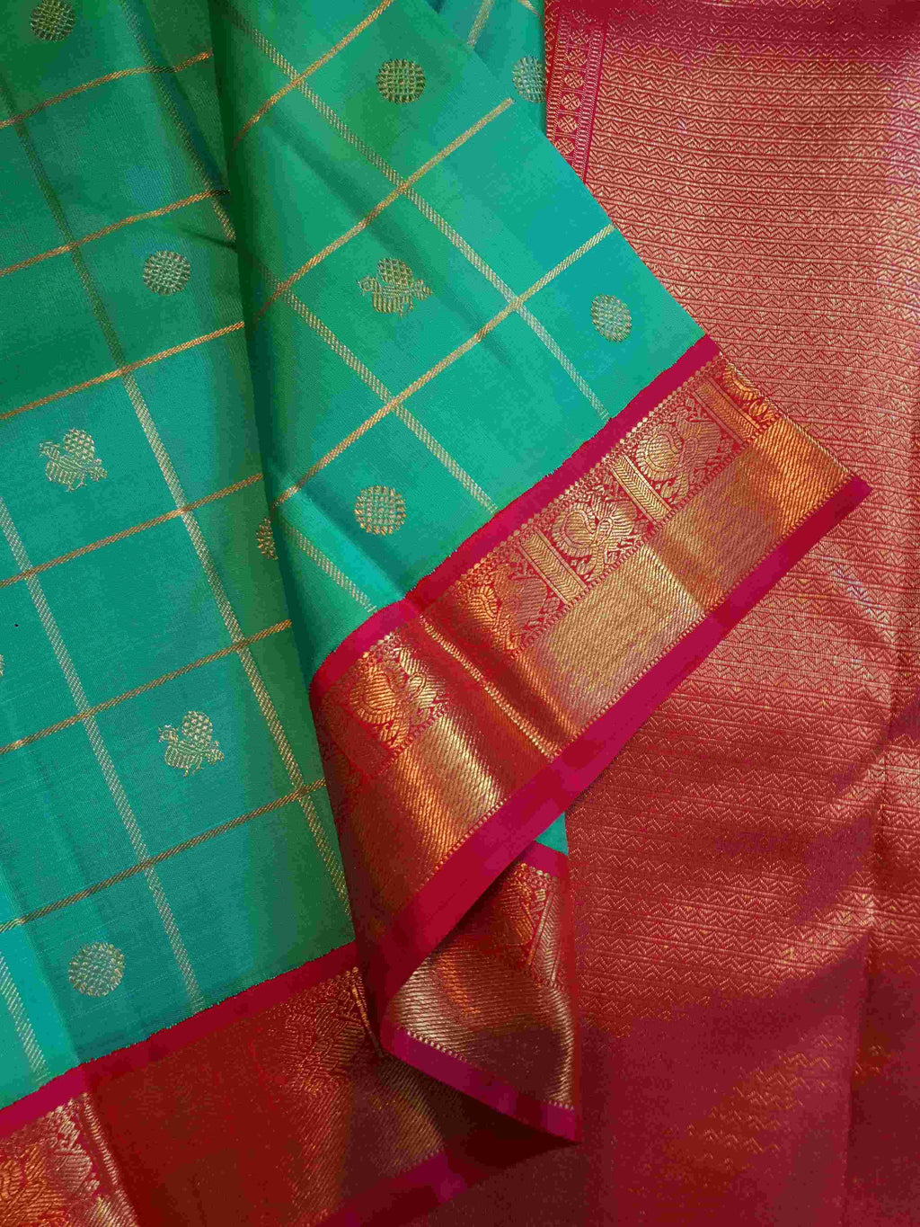Sea Green Kanchipuram Handloom 4G Pure Gold Pattu Silk Saree