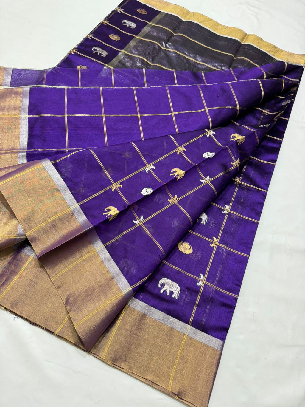 Purple Chanderi Handloom Pattu Silk Saree
