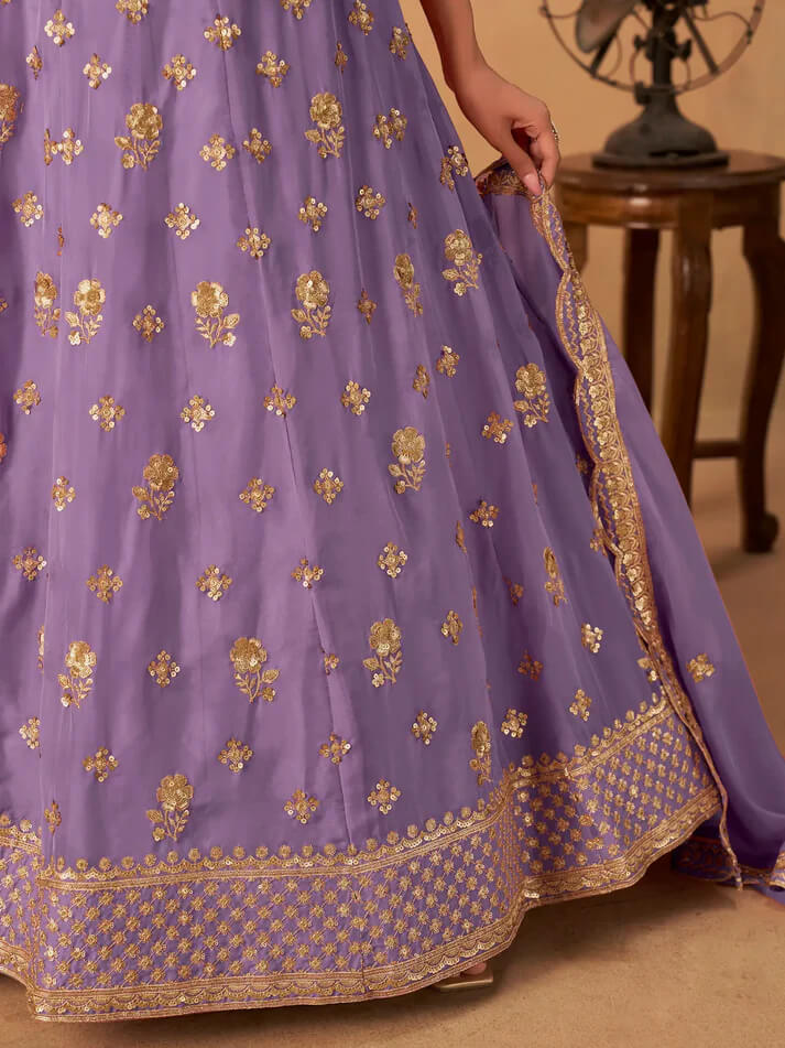 Lavender Organza Lehenga with Embroidery Work