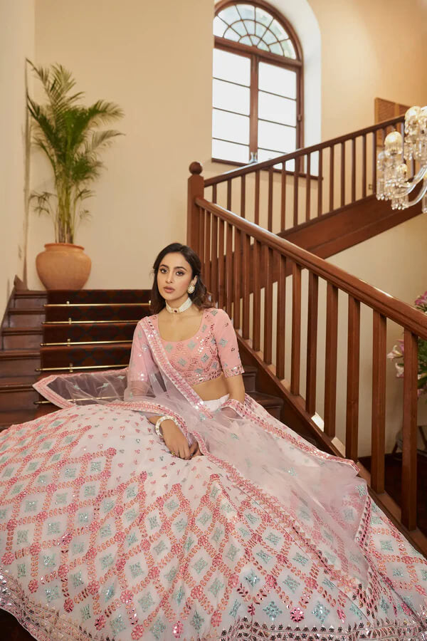Elegant White Gota Patti Embroidered Georgette Lehenga Set