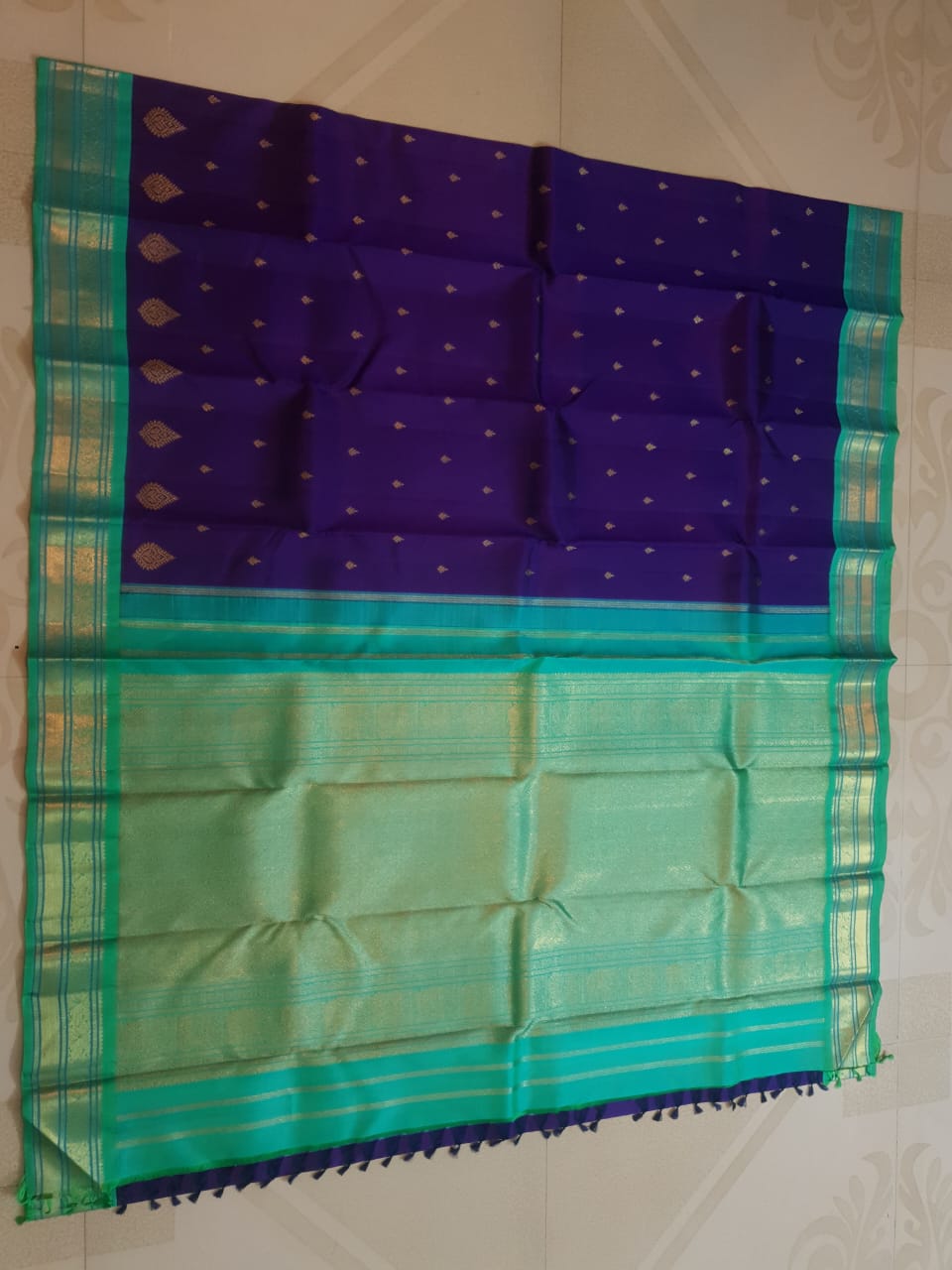 Dual Tone Lilla Kanchipuram Handloom 4G Pure Gold Pattu Silk Saree