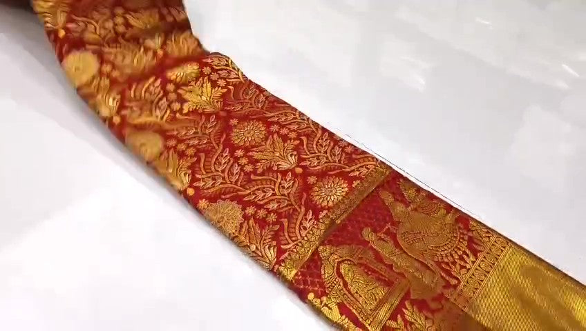 Red Kanchipuram Handloom Tissue Brocade Silk Bridal Saree
