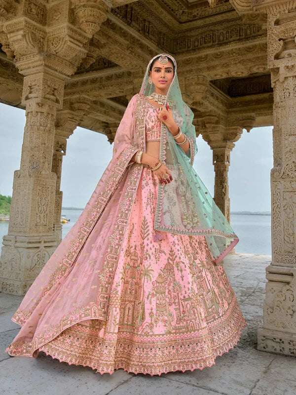Designer Tea Rose Wedding Lehenga with Dual Dupatta