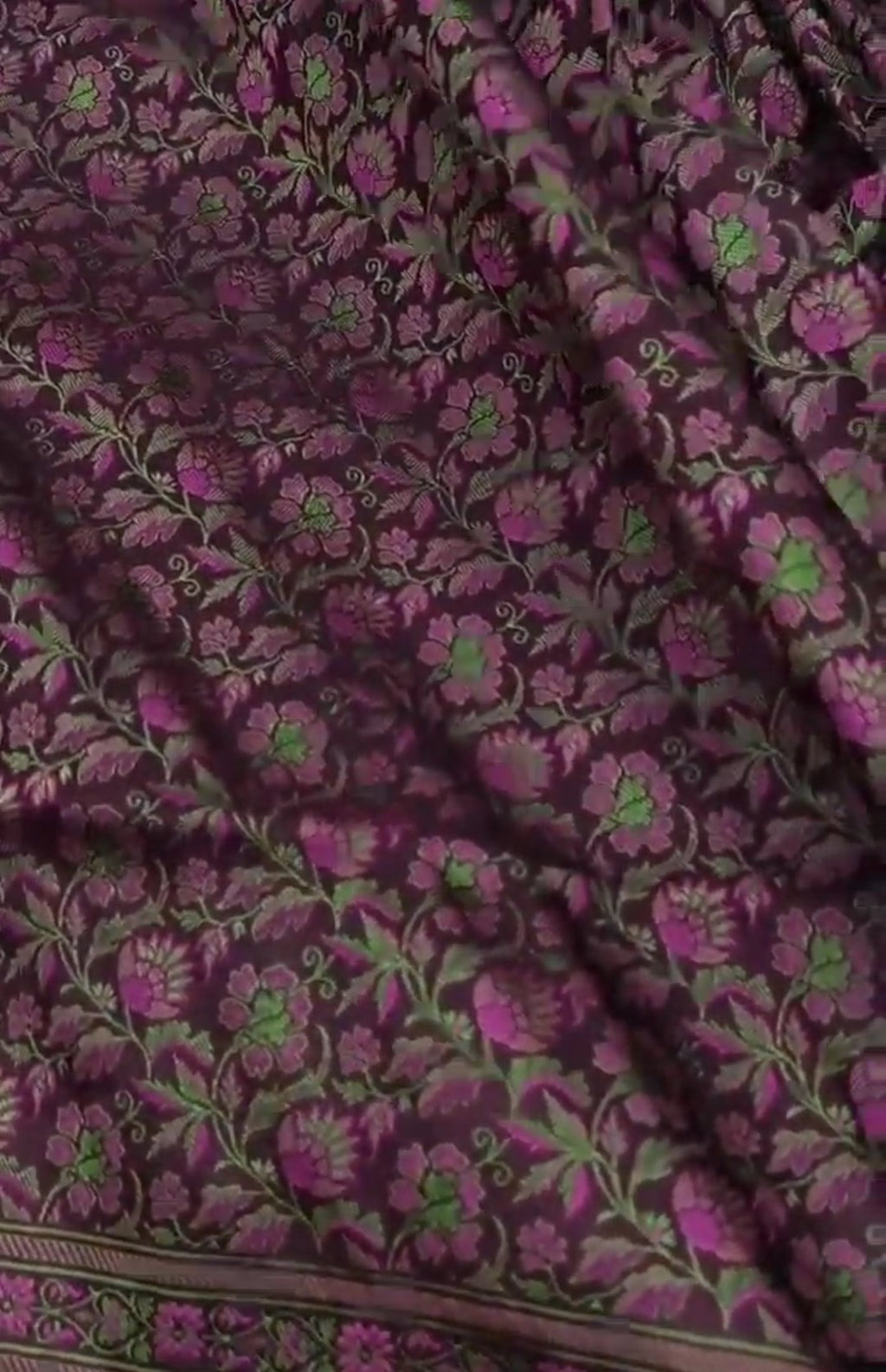 Wine Banarasi Semi Katan Silk Tanchoi Brocade Saree