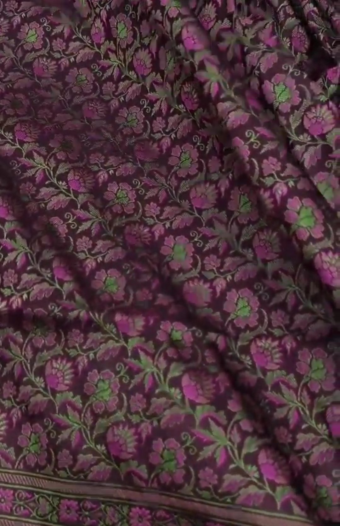 Wine Banarasi Semi Katan Silk Tanchoi Brocade Saree