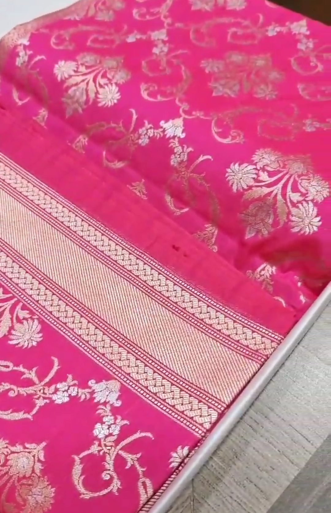 Dark Pink Banarasi Semi Katan Silk Sona Rupa Saree