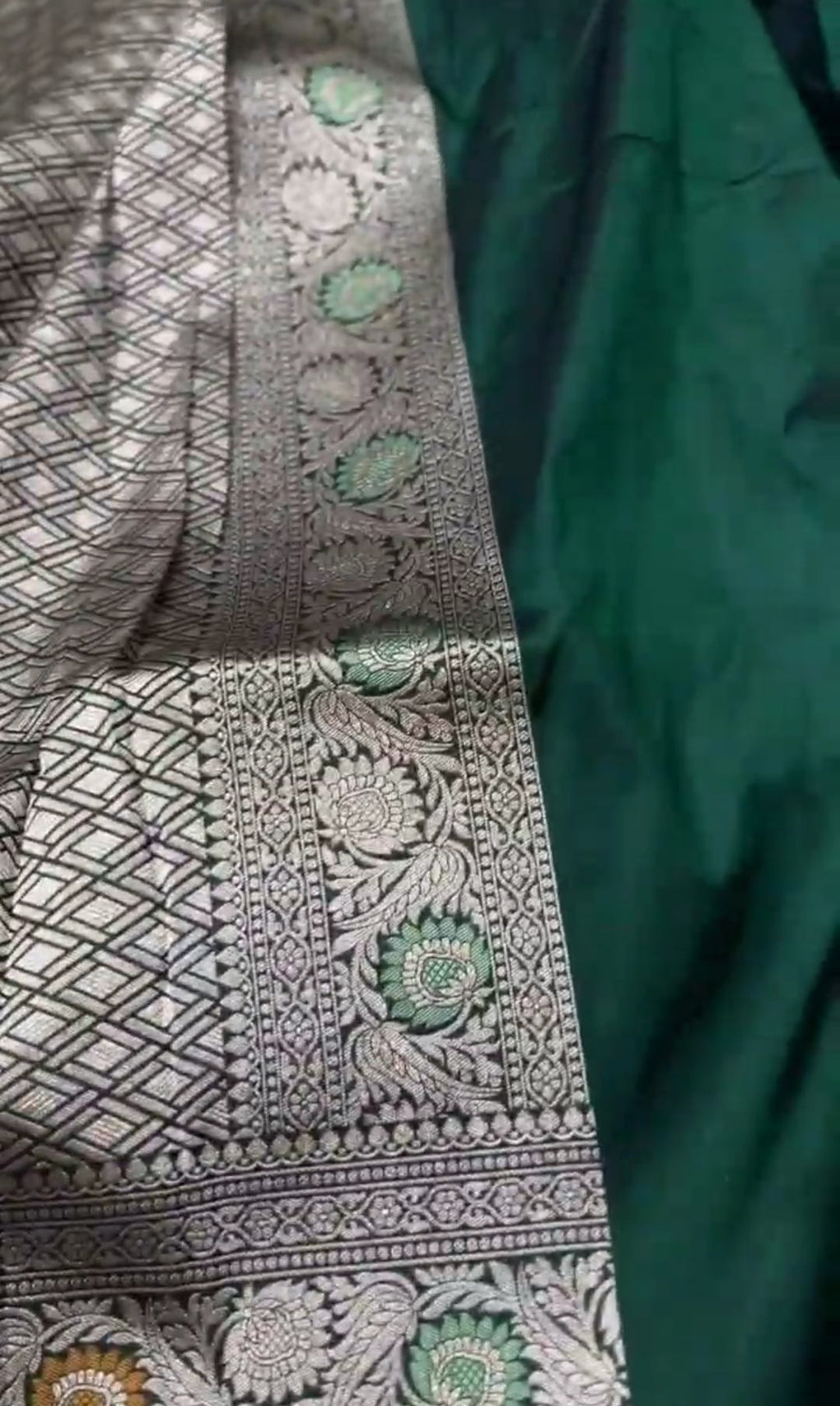 Bottle Green Banarasi Handloom Katan Silk Meenakari Saree