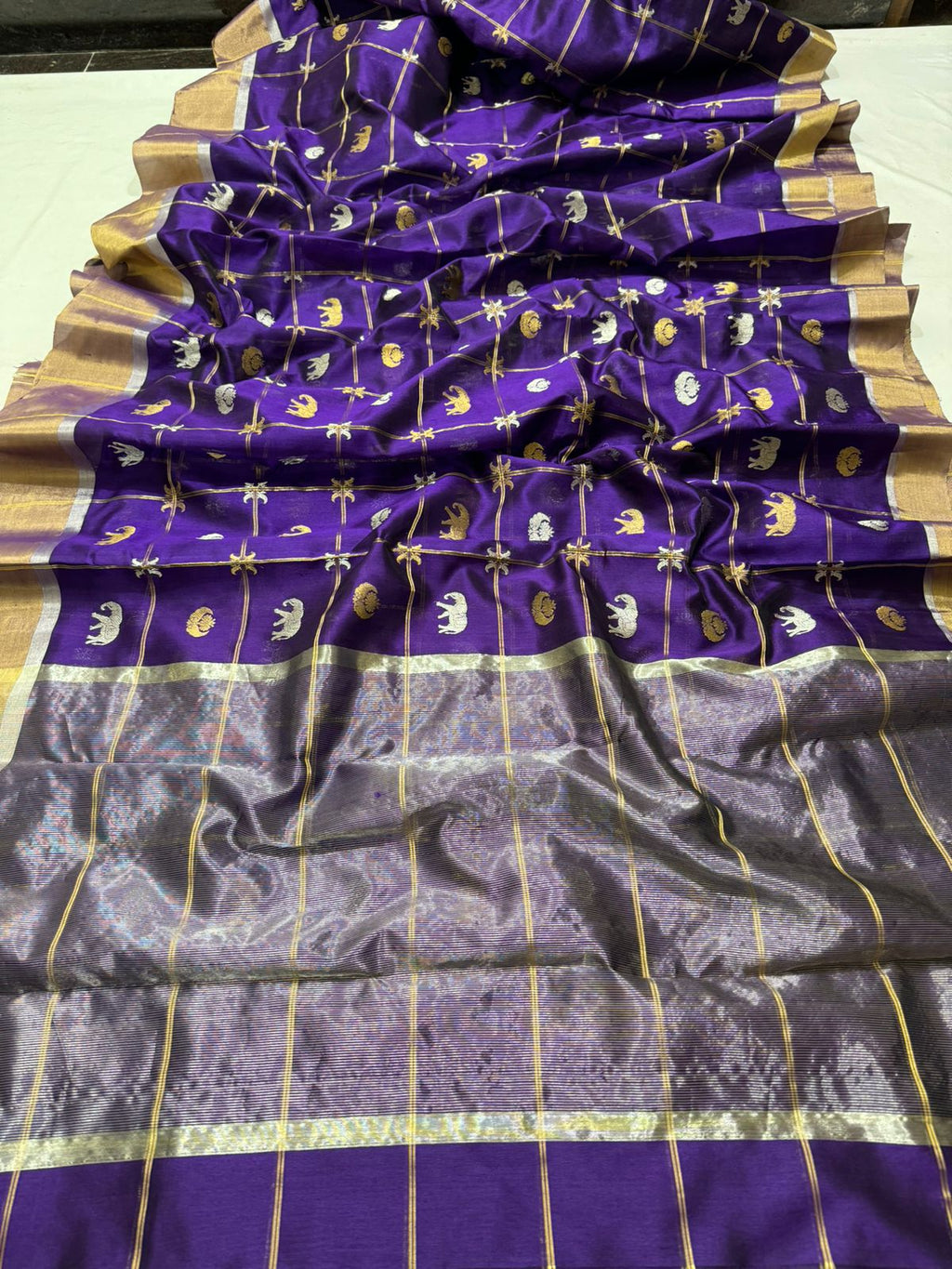 Purple Chanderi Handloom Pattu Silk Saree