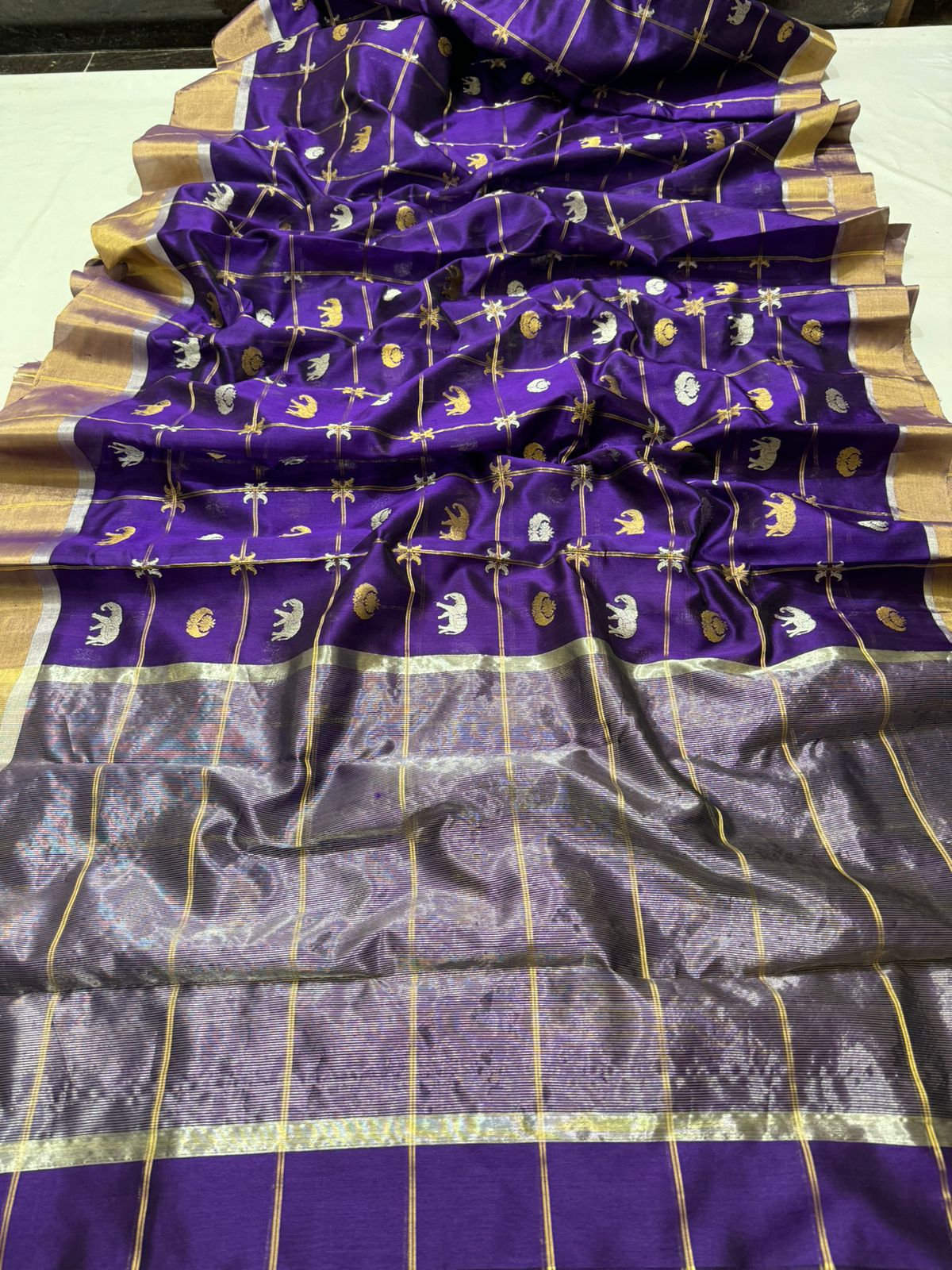 Purple Chanderi Handloom Pattu Silk Saree