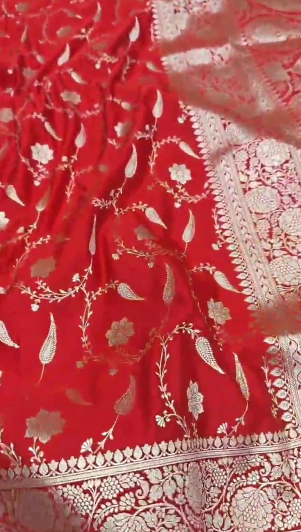 Rød Banarasi Mashru Blød Silke Saree