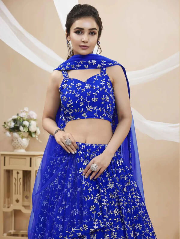 Royal Blue Georgette Lehenga with Zari & Sequins