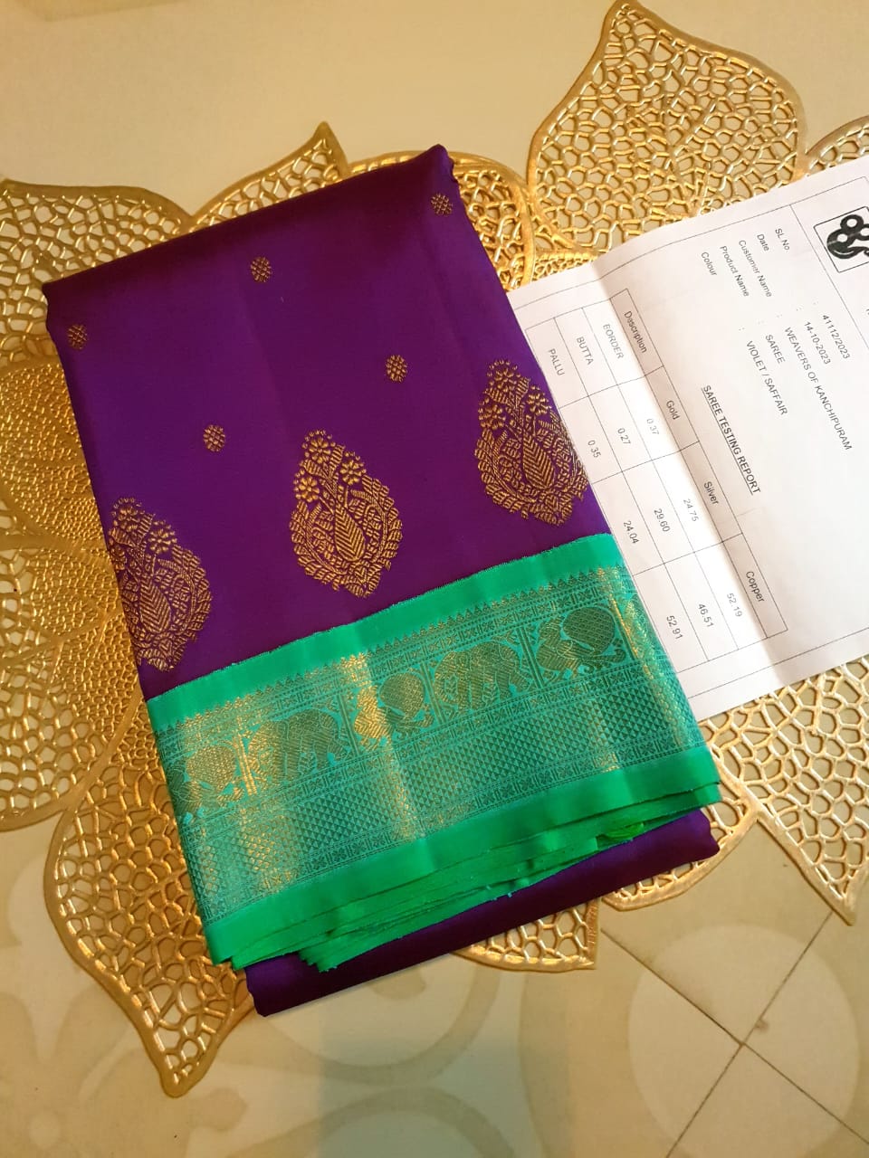 Purple Kanchipuram Handloom 4G Pure Gold Pattu Silk Saree