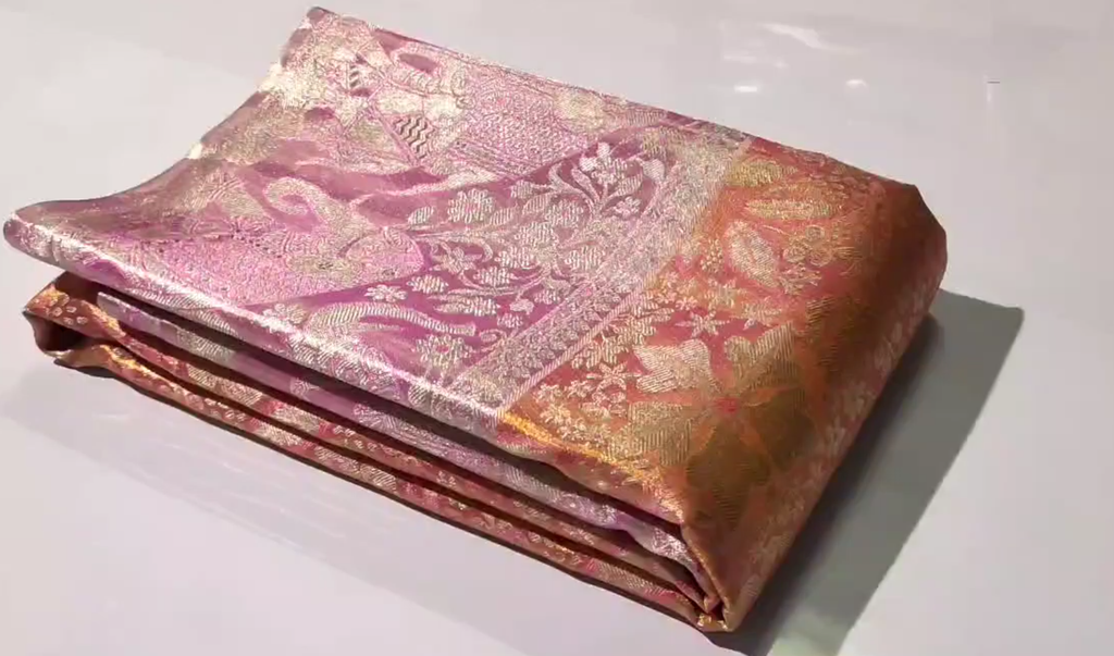Peach Kanchipuram Handloom Tissue Brocade Silk Saree