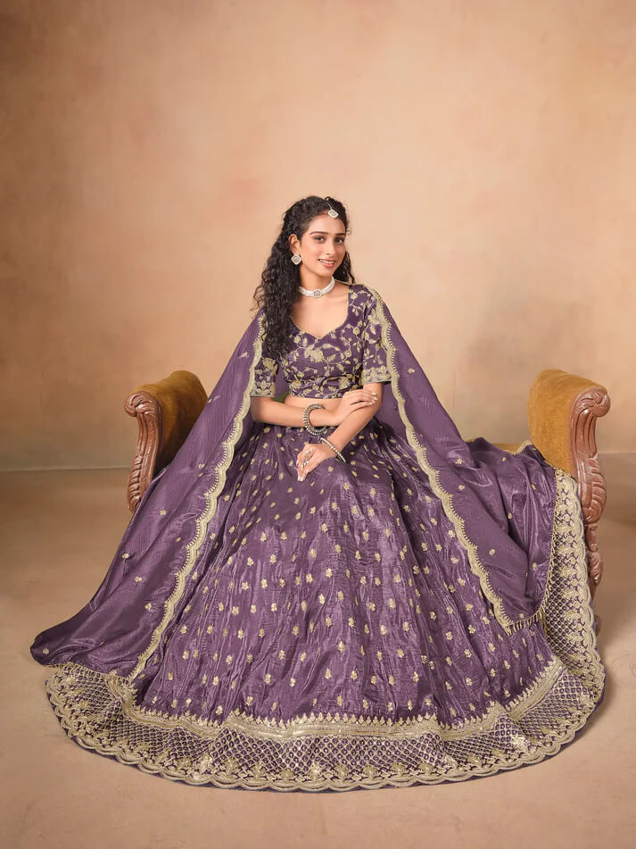 Dusty Purple Organza Lehenga with Embroidery Work