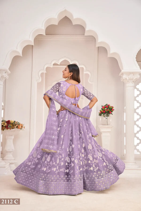 Lavender Net Lehenga Choli with Sequin Detailing