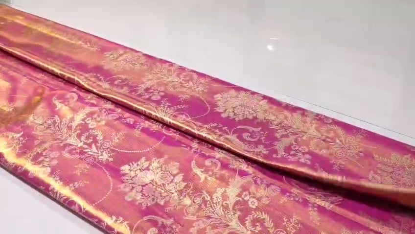 Hot Pink Kanchipuram Handloom Tissue Brocade Bridal Silk Saree