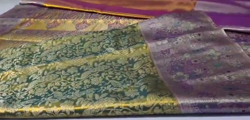 Mehandi Green Kanchipuram handloom Tissue Brocade Meenakari Silk Saree