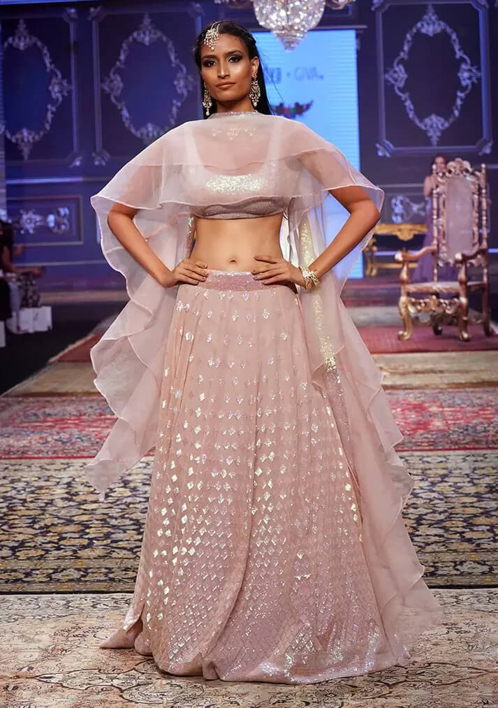 Mauve Pink Party Lehenga with Sequins & Ruffle Dupatta