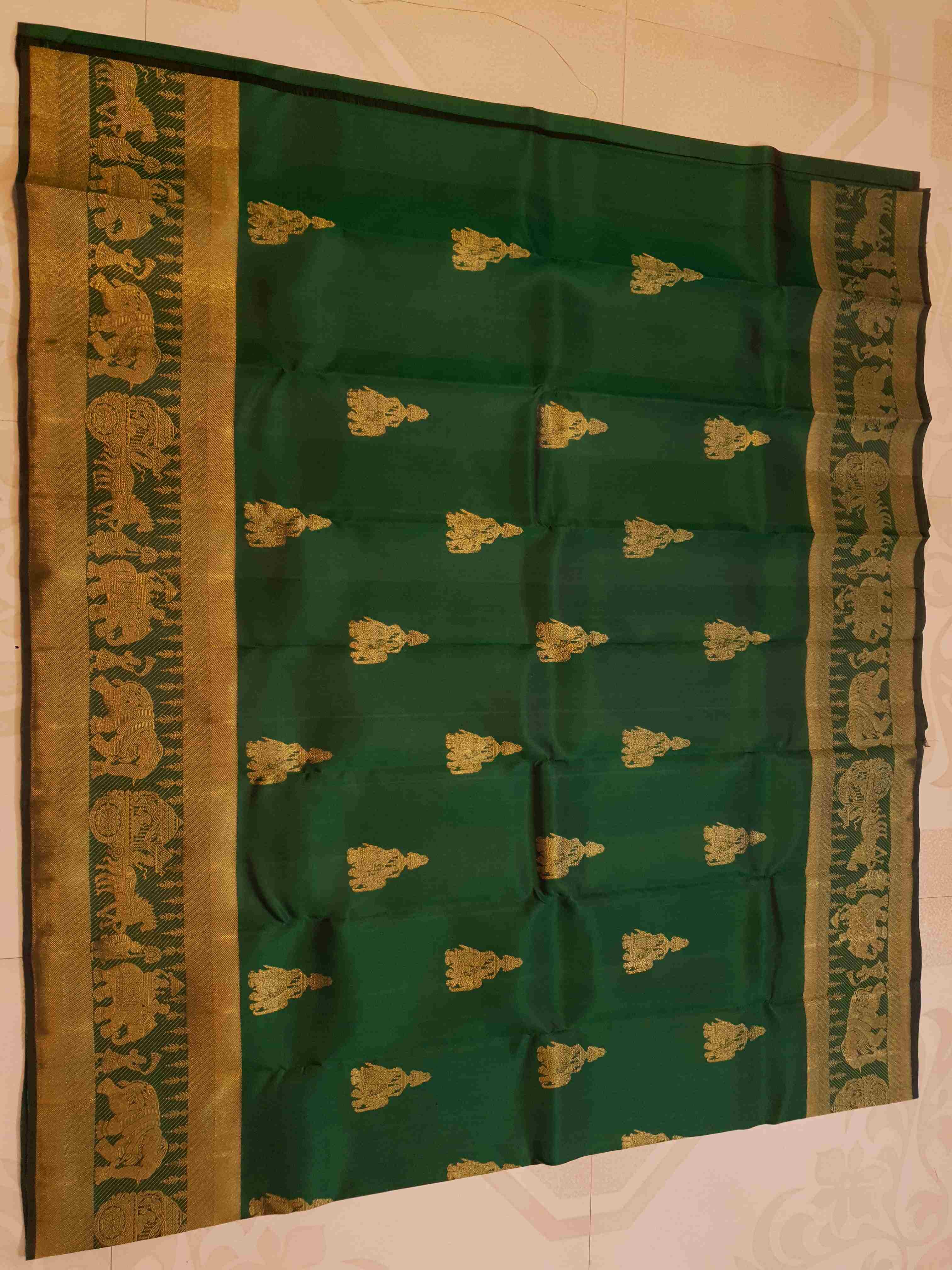 Green Kanchipuram Handloom 2G Gold Kalyana Pallakku Silk Saree