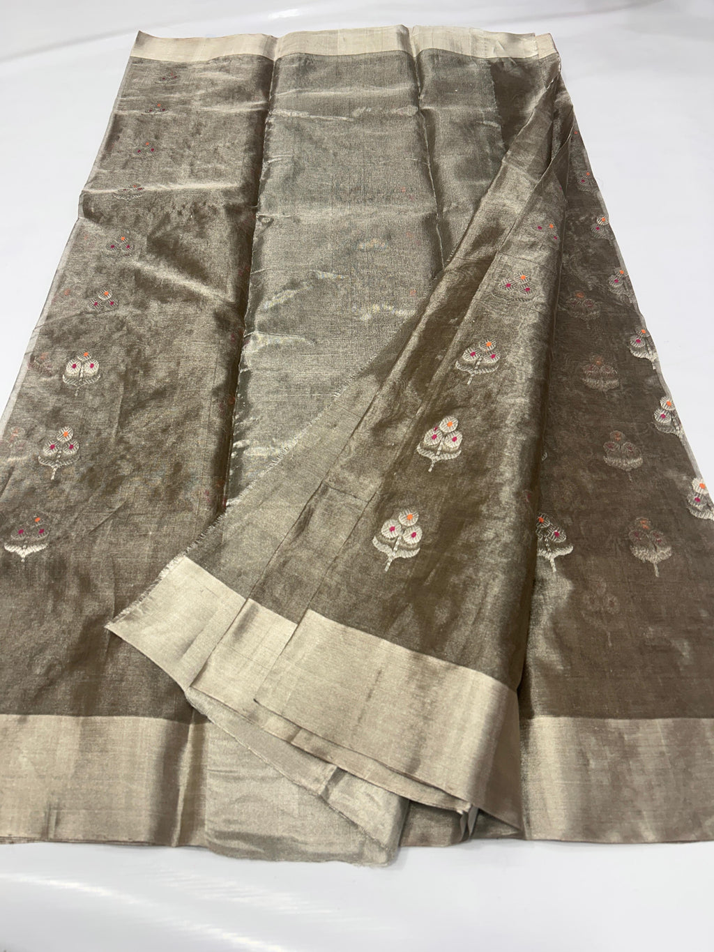 Pastel Brown Chanderi Handloom Katan Tissue Silk Meenakari Saree