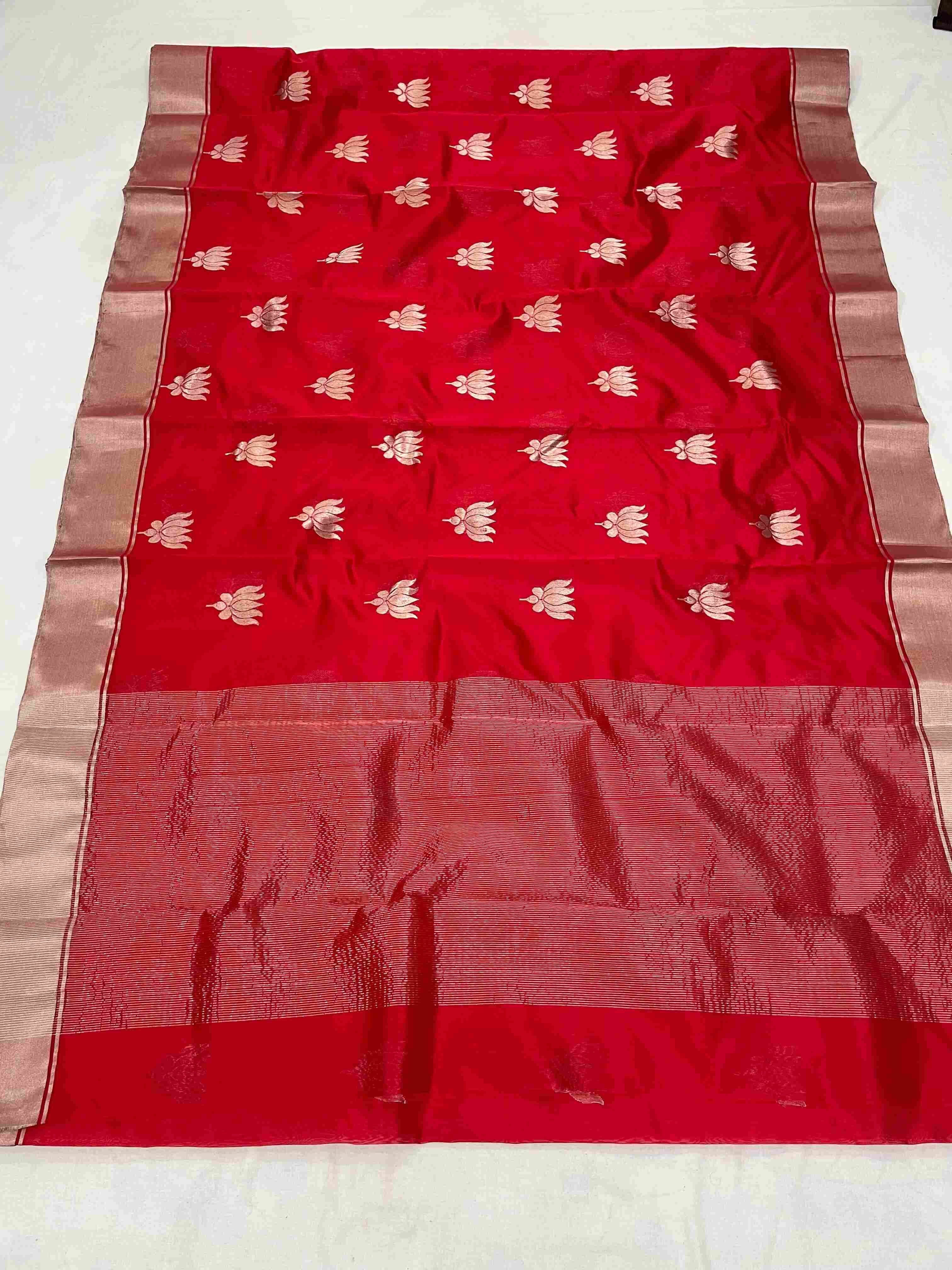 Red Chanderi Handloom Pattu Silk Saree