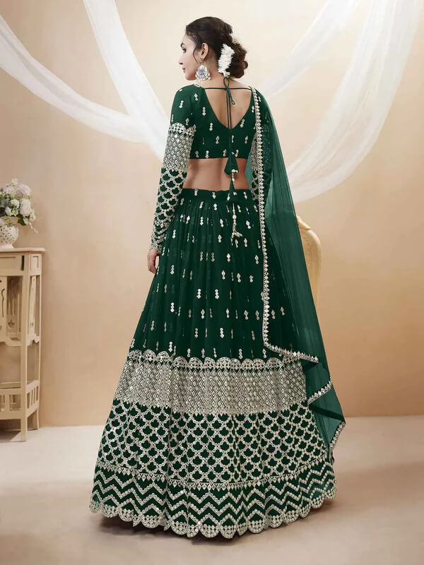 Green Georgette Lehenga with Sequins Embroidery Work