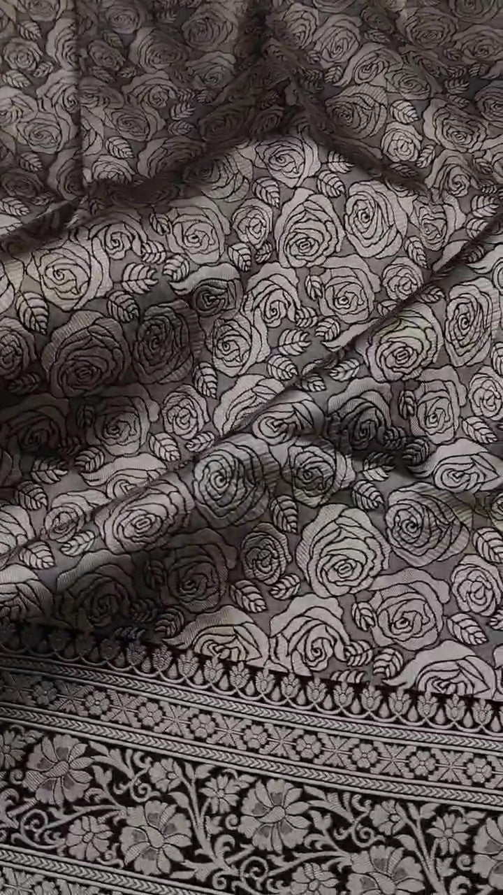 Black Banarasi Handloom Katan Silk Brocade Saree