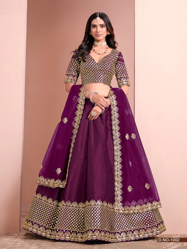 Designer Purple Lehenga Choli with Mirror & Embroidery