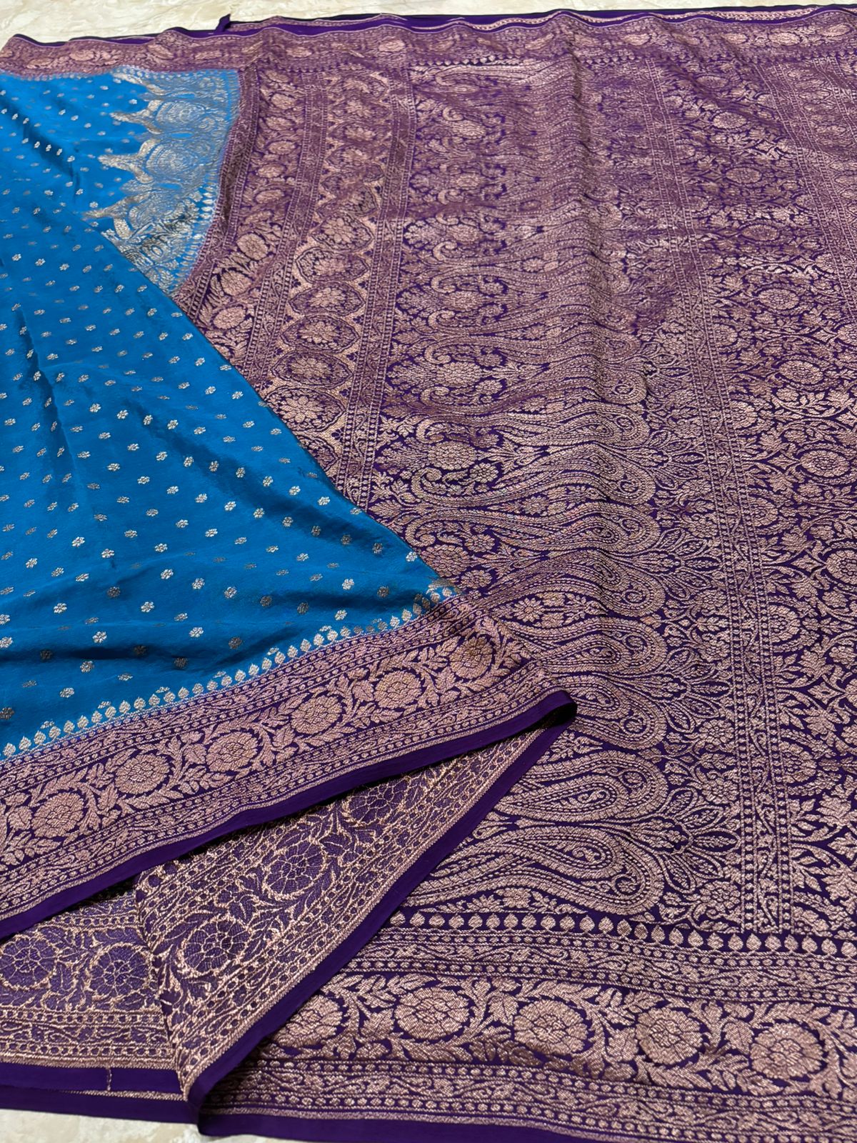 Blue Banarasi Handloom Antique Zari Georgette Crepe Silk Saree