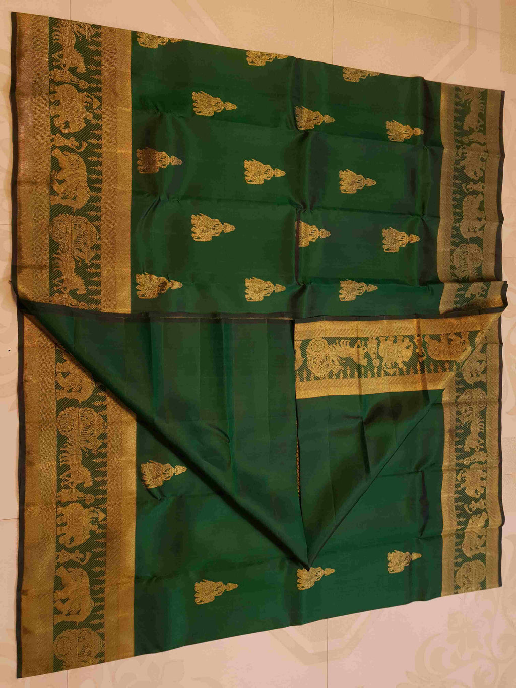 Green Kanchipuram Handloom 2G Gold Kalyana Pallakku Silk Saree