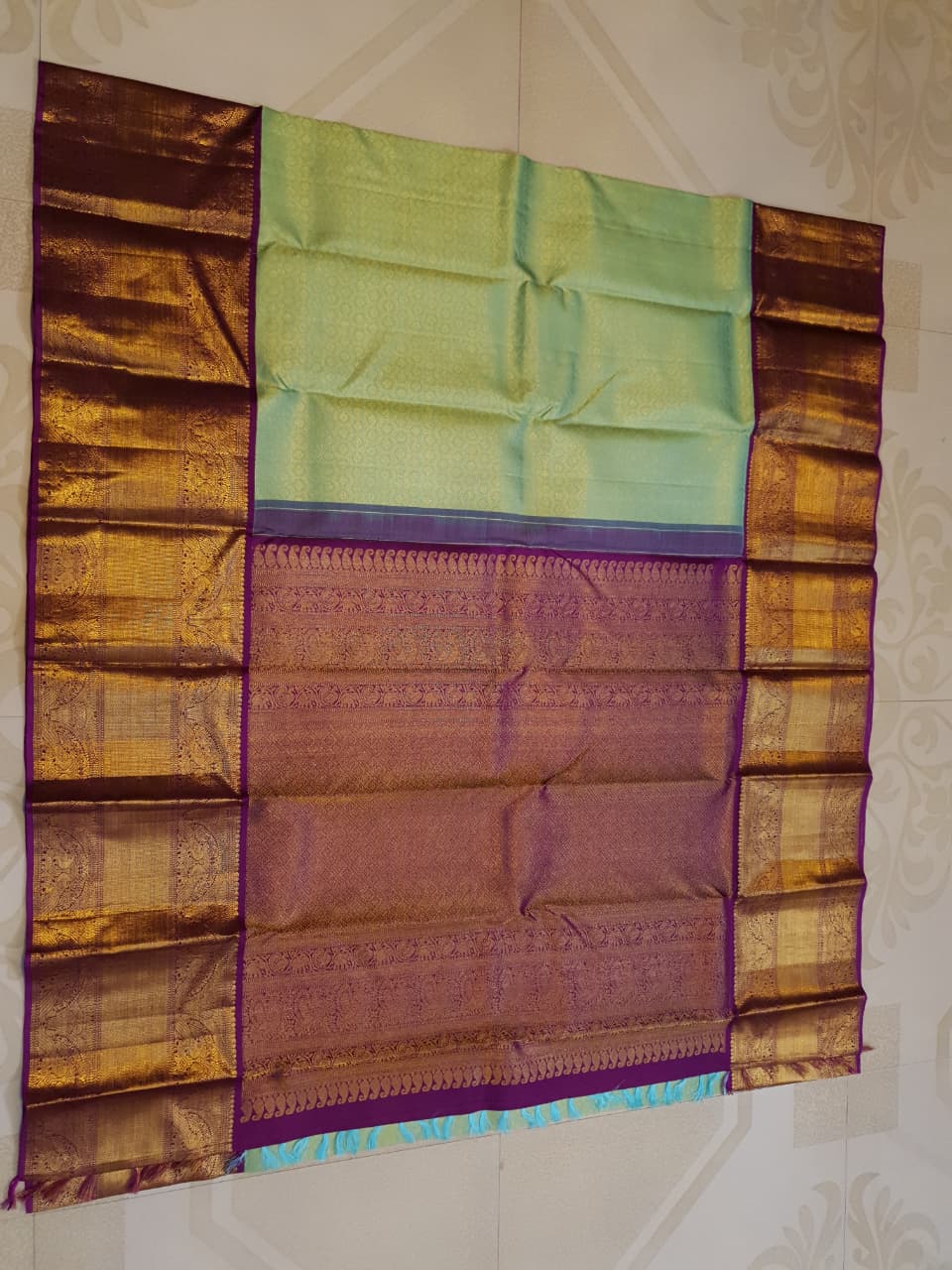 Pista Green Kanchipuram Handloom 2G Gold Pattu Silk Saree