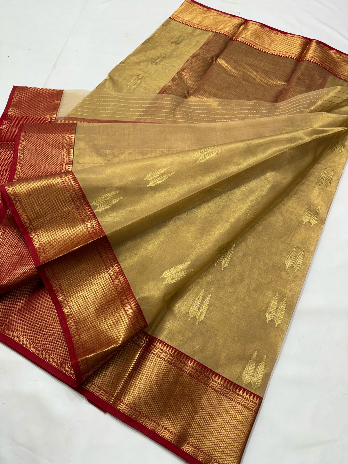 Gold Chanderi Handloom Katan Tissue Silk Saree