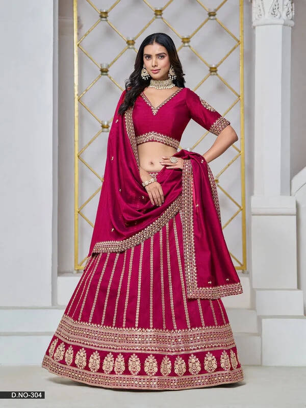 Stylish Cherry Pink Designer Lehenga Choli in Art Silk
