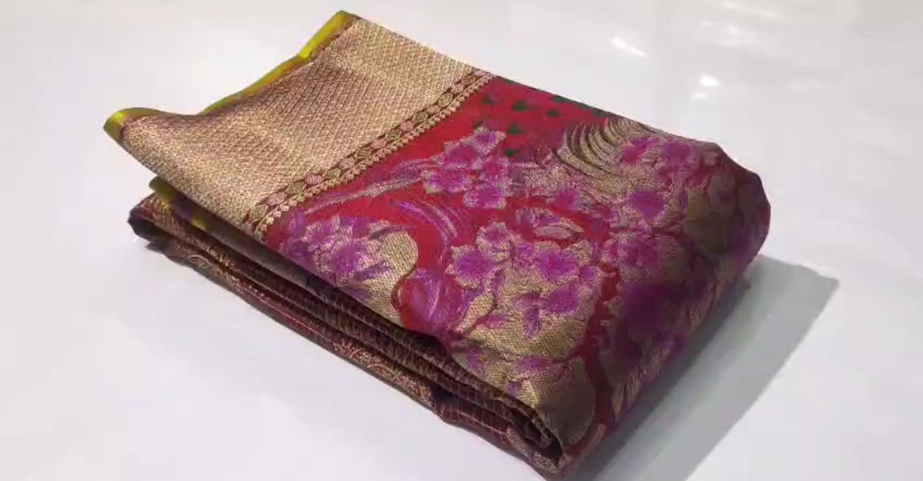 Maroon Kanchipuram Handloom Tissue Resham Warp Meenakari Saree