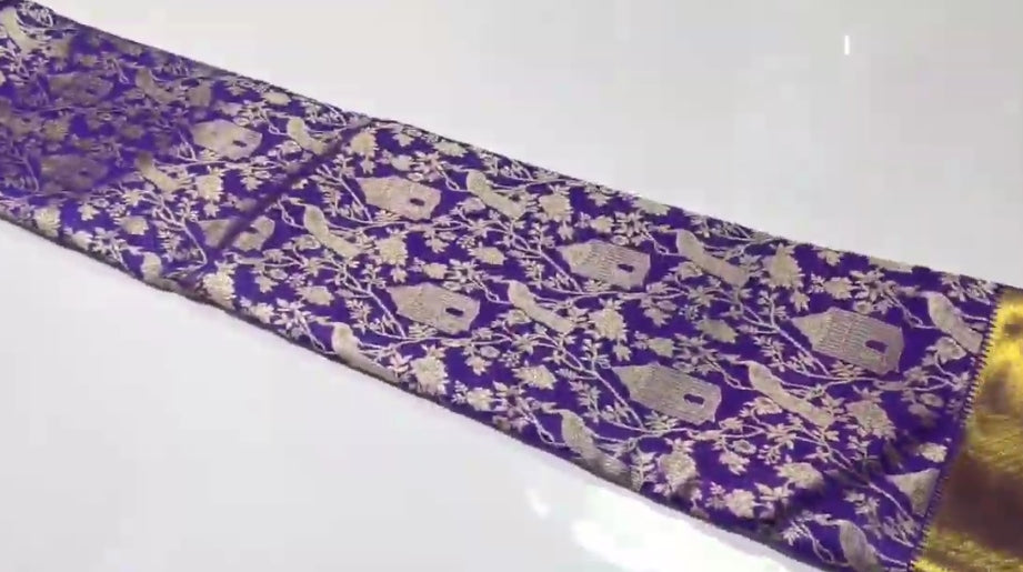 Purple Kanchipuram Handloom Tissue Brocade Silk Saree