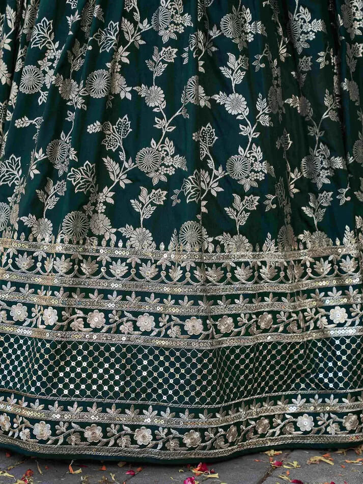 Green Jacquard Lehenga with Zari & Sequins Work