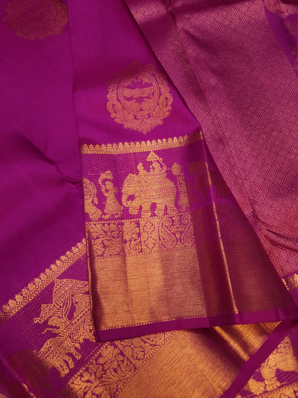 Dark Magenta Kanchipuram Handloom 2G Gold Kalyana Pallakku Silk Saree