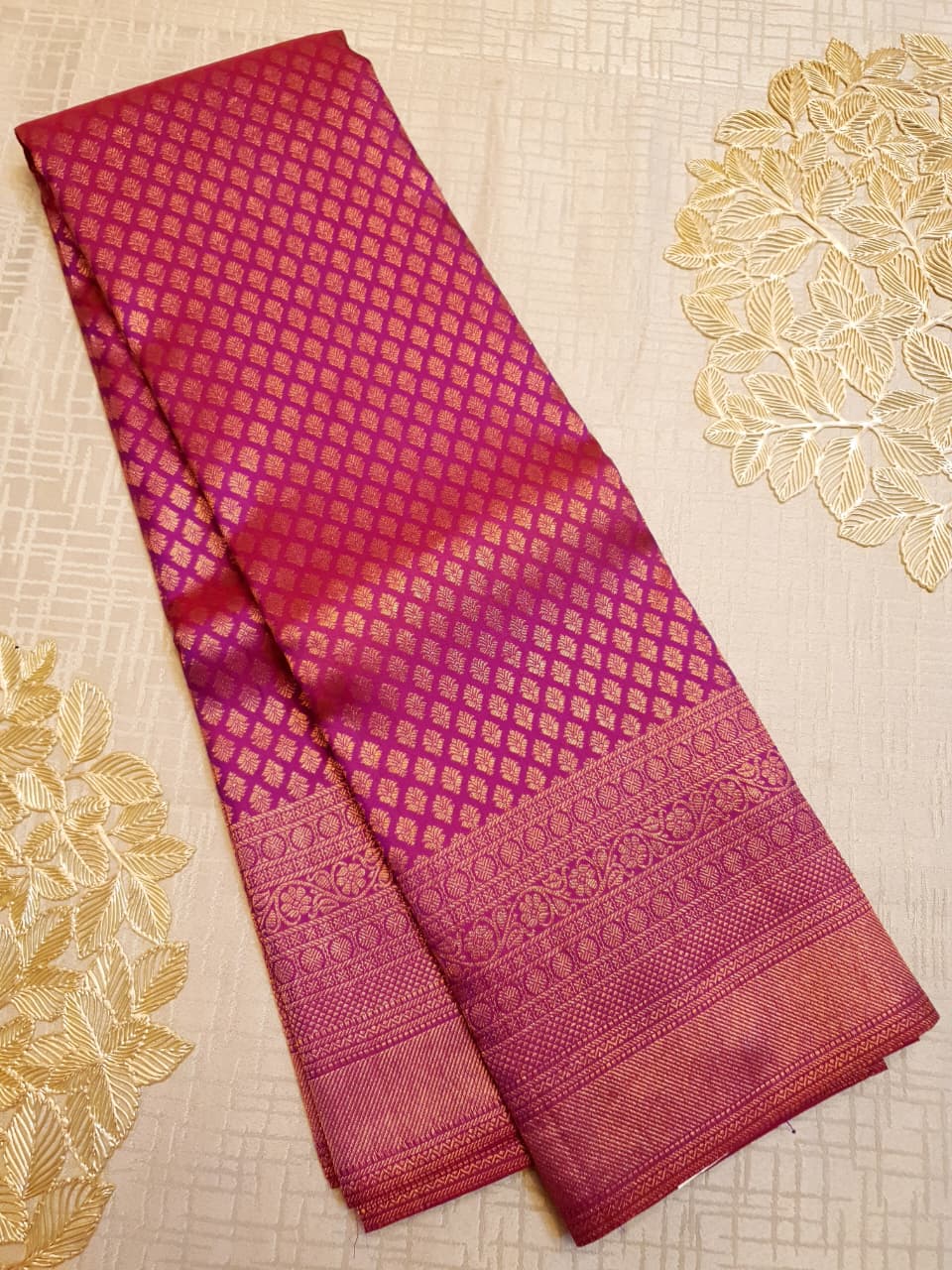 Hot Pink Kanchipuram Handloom 2G Gold Bridal Silk Saree