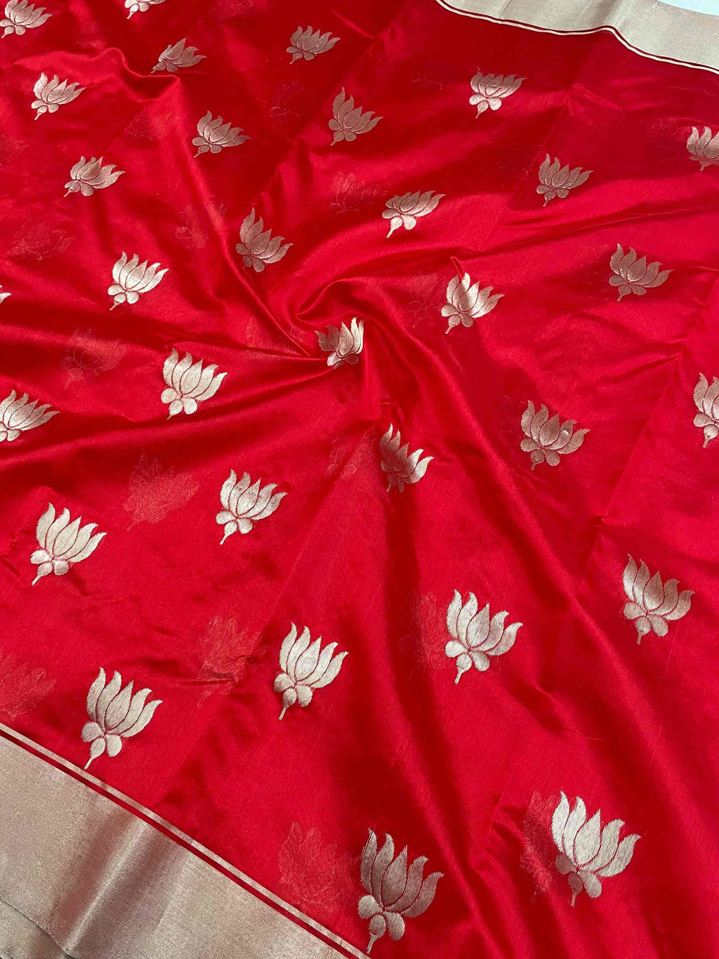 Red Chanderi Handloom Pattu Silk Saree
