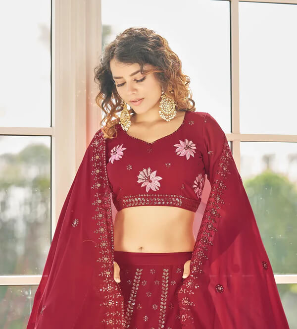 Timeless Red Georgette Embroidered Lehenga choli