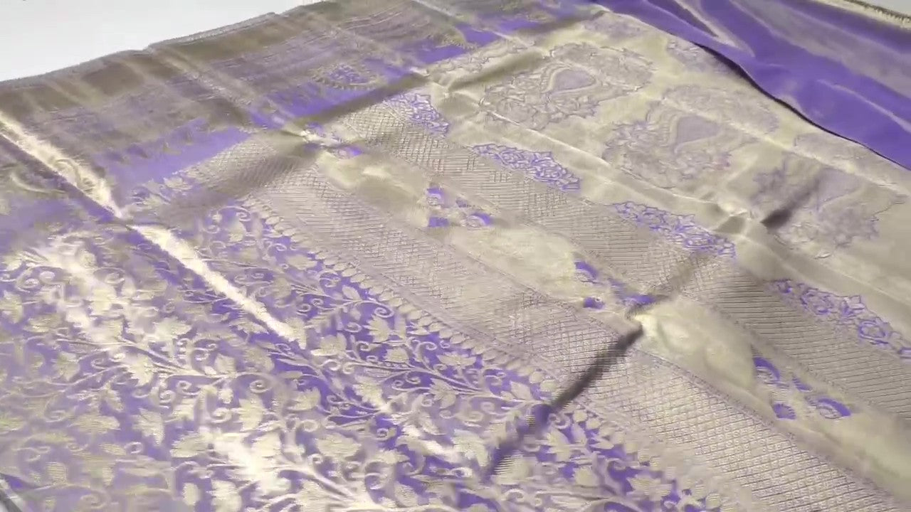Lavender Kanchipuram Handloom Tissue Brocade Silk Saree