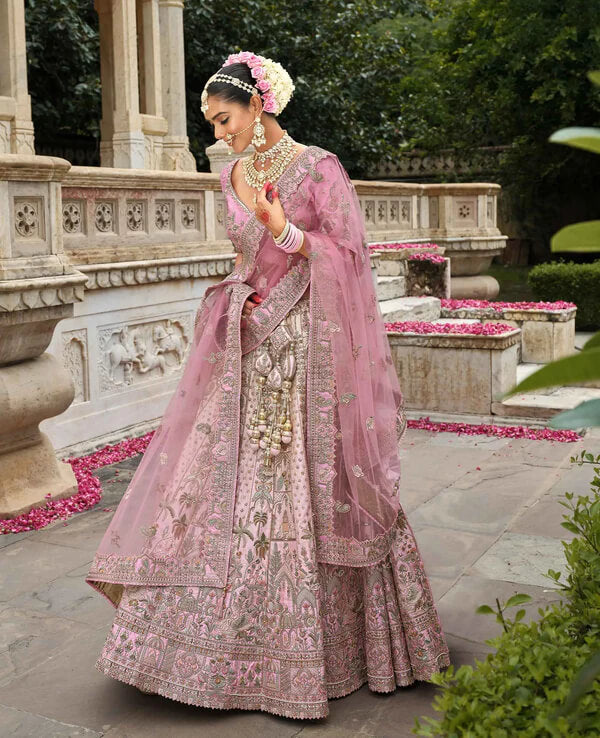 Elegant Peach Pink Lehenga for Brides with Two Dupattas