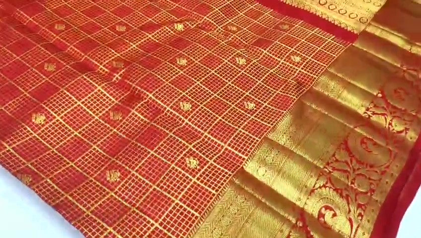 Red Kanchipuram Handloom Tissue Brocade Silk Bridal Saree