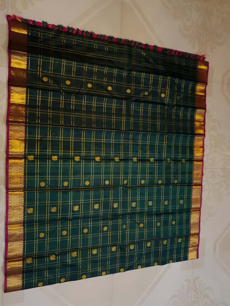 Bottle Green Kanchipuram Handloom 2G Gold Pattu Silk Saree