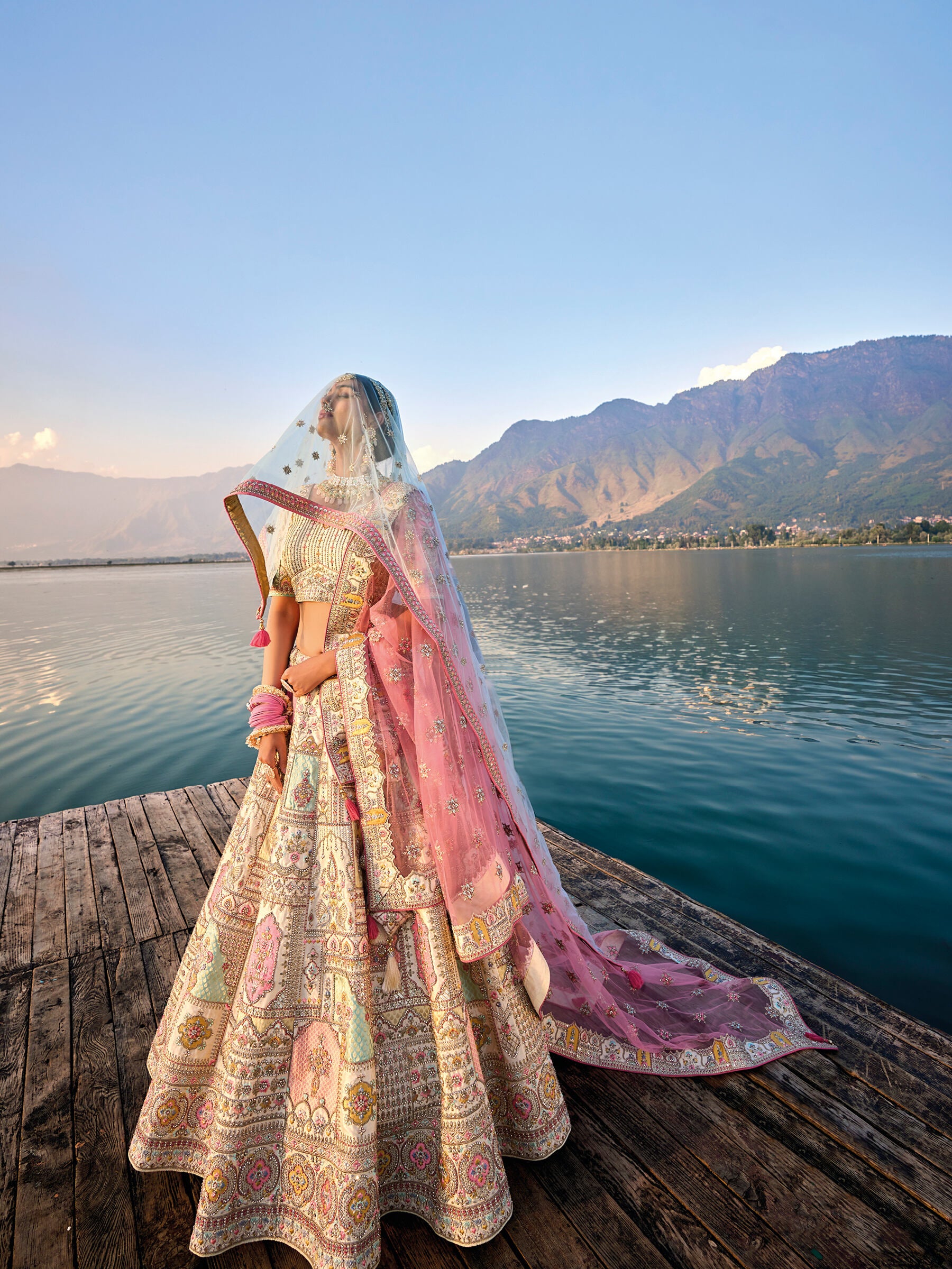 Beige Silk Embroidered Bridal Lehenga Choli Set